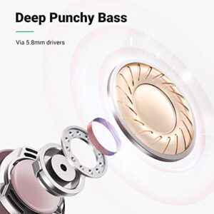 UGREEN HiTune Wireless Earbuds Bluetooth 5.0, Aptx HiFi Stereo Wireless Headphones with Built-in Mic, CVC 8.0 Clear Call Bluetooth Earbuds, Wireless Earphones with Deep Bass, 27H Playtime Rosegold