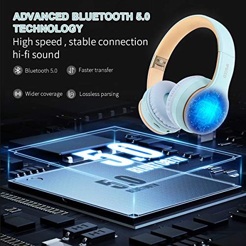 I LOVE EF IFECCO Wireless Bluetooth Headphones Over Ear with Build-in Microphone and 3.5mm Cable for Wired Headset Mode with HD Stereo Sound Soft Earpads Long Battery Life