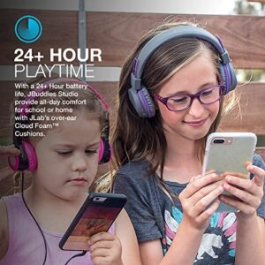 JLab Audio JBuddies Studio Bluetooth On-Ear Kids Headphones | 13 Hour Battery Life | Studio Volume Safe | Volume Limiter | Folding | Adjustable | Noise Isolation | with Mic | Gray/Purple