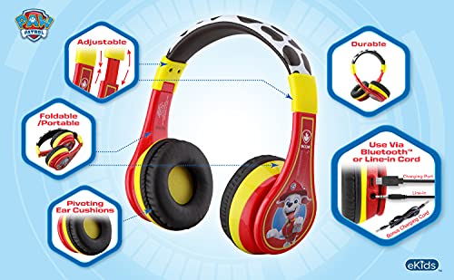 eKids Paw Patrol Kids Bluetooth Headphones, Wireless Headphones with Microphone Includes Aux Cord, Volume Reduced Kids Foldable Headphones for School, Home, or Travel