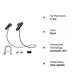 Sony Extra Bass Bluetooth Headphones, Best Wireless Sports Earbuds with Mic/Microphone, IPX4 Splashproof Stereo Comfort Gym Running Workout up to 8.5 Hour Battery, Black (International Version)