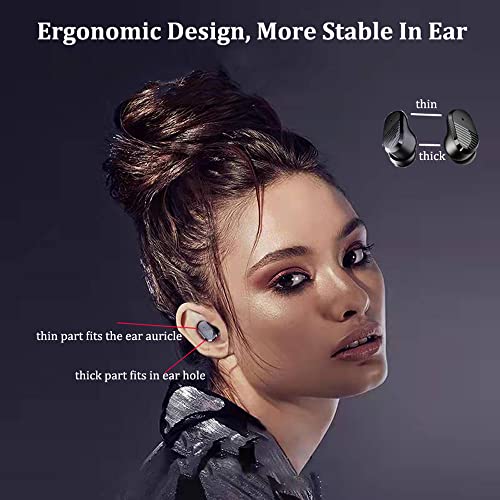 NVAHVA True Wireless Invisible Earbuds, Headphones with Microphone for iPhone Android, USB-C Charge, IPX5 Waterproof, Touch Control, Small Bluetooth Earbuds for Commute Sports Sleep (Black)