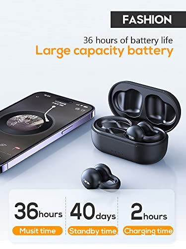 Wireless Ear-Clip Bone Conduction Headphones Bluetooth 5.3, Open Ear Clip on Earbuds,Waterproof Painless Mini Sport Earring Earphone, HiFi Quality/Long Battery Life