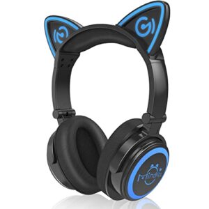 MindKoo Cat Ear Bluetooth Headphones with Microphone, LED Light Up Over Ear Headphones, Volume Control and Foldable Headset for Tablet/PC/iPad/Cell Phones, Gift for Kids Boys & Girls