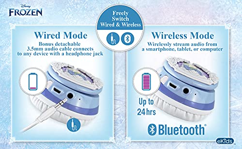 eKids Disney Frozen 2 Bluetooth Headphones with Microphone, Volume Reduced to Protect Hearing, Adjustable Wireless Headphones for School Home Travel, for Fans of Anna and Elsa