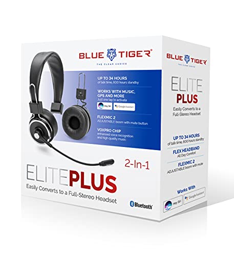 Blue Tiger Elite Plus Premium Single and Dual Ear Wireless Headset – Professional Truckers’ Noise Cancellation Head Set with Microphone – Long Battery Life, No Wires