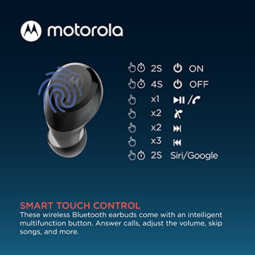 Motorola Moto Buds 100 - True Wireless Bluetooth Earbuds with Microphone – Lightweight, IPX5 Water Resistant, Touch-Control - Comfort Fit and Clear Sound - Includes Micro Charging Case - Black