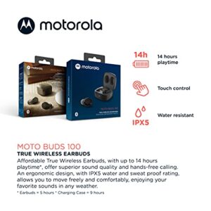 Motorola Moto Buds 100 - True Wireless Bluetooth Earbuds with Microphone – Lightweight, IPX5 Water Resistant, Touch-Control - Comfort Fit and Clear Sound - Includes Micro Charging Case - Black