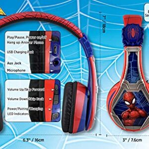 eKids Spiderman Bluetooth Kids Headphones with Microphone, Volume Reduced to Protect Hearing Rechargeable Battery, Adjustable Kids Headband for School Home or Travel