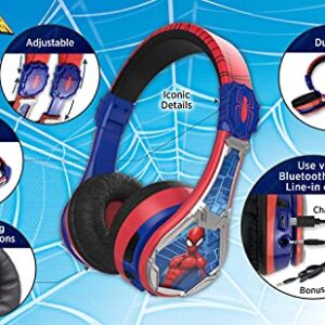 eKids Spiderman Bluetooth Kids Headphones with Microphone, Volume Reduced to Protect Hearing Rechargeable Battery, Adjustable Kids Headband for School Home or Travel