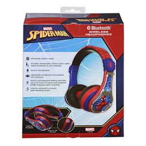 eKids Spiderman Bluetooth Kids Headphones with Microphone, Volume Reduced to Protect Hearing Rechargeable Battery, Adjustable Kids Headband for School Home or Travel