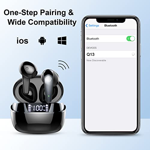 Wireless Earbud, ROMOKE Bluetooth 5.3 Headphones 35H HiFi Sterero Bluetooth Earbud with HD Mic, Dual LED Wireless Earphones Ear buds Sport IP7 Waterproof USB-C Mini Charging Case for Android iOS[2022]