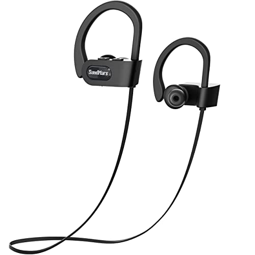 Sundmars Bluetooth Headphones, Running Headphones with 16 Hrs Playtime, HD Stereo Sports Earbuds IPX7 Waterproof/CVC6.0 Noise Cancelling Microphone Wireless Earphones, Headsets for Workout,Gym,Black