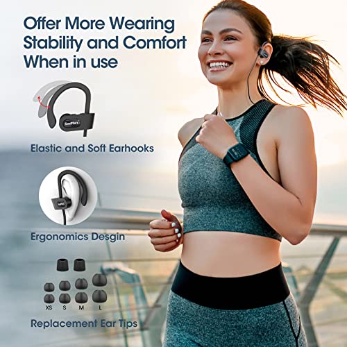 Sundmars Bluetooth Headphones, Running Headphones with 16 Hrs Playtime, HD Stereo Sports Earbuds IPX7 Waterproof/CVC6.0 Noise Cancelling Microphone Wireless Earphones, Headsets for Workout,Gym,Black