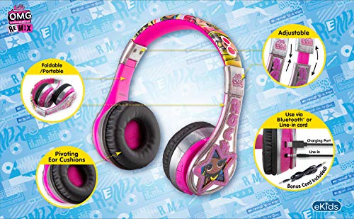 eKids LOL Surprise Kids Bluetooth Headphones, Wireless Headphones with Microphone Includes Aux Cord, Volume Reduced Kids Foldable Headphones for School, Home, or Travel