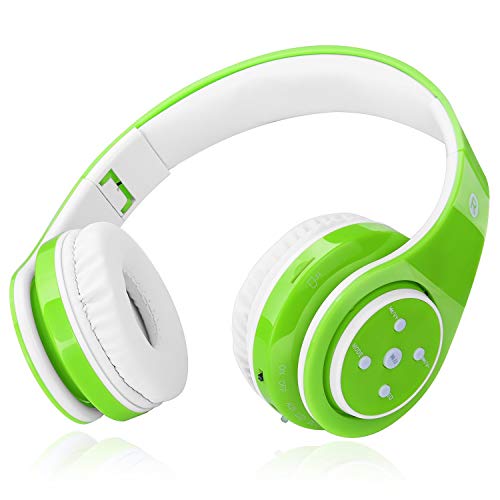 Kids Headphones Bluetooth Wireless 85db/110db Volume Limit Headset Fit for Aged 3-21 Over-Ear and Build-in Mic Wired & SD Card Mode Headphones for Boys Girls Travel School Phone Pad Tablet PC Green