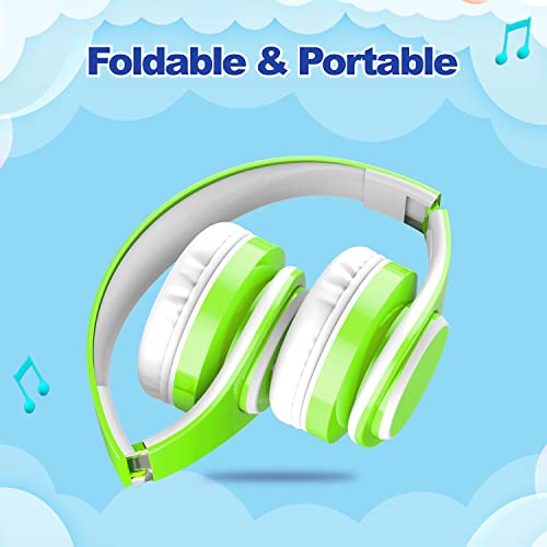 Kids Headphones Bluetooth Wireless 85db/110db Volume Limit Headset Fit for Aged 3-21 Over-Ear and Build-in Mic Wired & SD Card Mode Headphones for Boys Girls Travel School Phone Pad Tablet PC Green