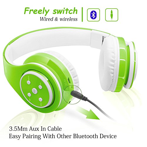 Kids Headphones Bluetooth Wireless 85db/110db Volume Limit Headset Fit for Aged 3-21 Over-Ear and Build-in Mic Wired & SD Card Mode Headphones for Boys Girls Travel School Phone Pad Tablet PC Green