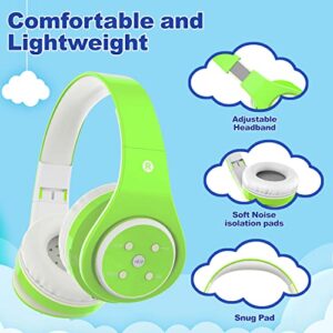 Kids Headphones Bluetooth Wireless 85db/110db Volume Limit Headset Fit for Aged 3-21 Over-Ear and Build-in Mic Wired & SD Card Mode Headphones for Boys Girls Travel School Phone Pad Tablet PC Green