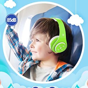 Kids Headphones Bluetooth Wireless 85db/110db Volume Limit Headset Fit for Aged 3-21 Over-Ear and Build-in Mic Wired & SD Card Mode Headphones for Boys Girls Travel School Phone Pad Tablet PC Green