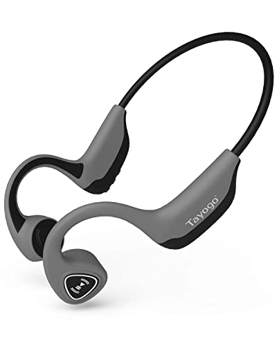 Tayogo Bone Conduction Headphones, Wireless Bluetooth Bone Conducting Earbuds, Open Ear Headset with Mic, for Running, Cycling, Yoga-Grey