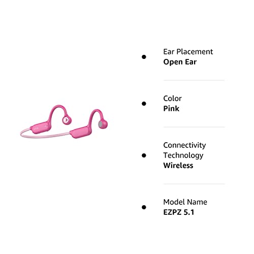 KNZ EZPZ 5.1 Bluetooth Over Ear Air Conduction Headphones, Perfect for Sports, Outdoor Activities and Children, Built-in Microphone, Sweat and Splash Proof, 8 Hrs Music Play, USB-C Charging (Pink)