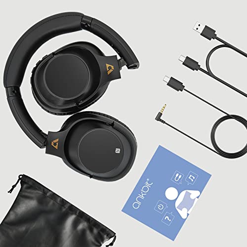 Ankbit Hybrid Active Noise Cancelling Headphones, 60H Playtime Over Ear Wireless Bluetooth Headphones with HD Mic, Deep Bass, HiFi Sound, Dual Connection, Soft-Earpads for Home/Office/Travel-E500Pro