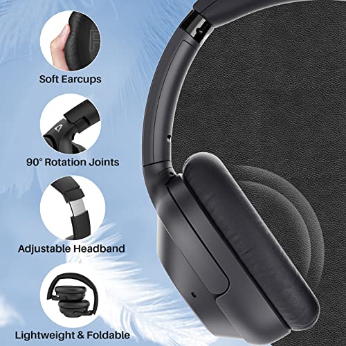 Ankbit Hybrid Active Noise Cancelling Headphones, 60H Playtime Over Ear Wireless Bluetooth Headphones with HD Mic, Deep Bass, HiFi Sound, Dual Connection, Soft-Earpads for Home/Office/Travel-E500Pro