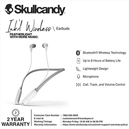 Skullcandy Ink'd Wireless In-Ear Earbud - White/Grey