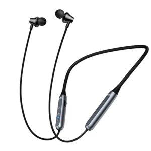 bigtruely wireless-earbuds-bluetooth-headphones-neckband in-ear, magnetic earphones built-in microphone,12h listening time bass waterproof neck ear buds for running cycling gym sport workout, silver