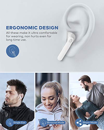 BEBEN IPX7 Waterproof Bluetooth Earbuds, True Wireless Earbuds, 30H Cyclic Playtime Headphones with Type C Charging Case and mic, in-Ear Stereo Earphones Headset for Sport (White)