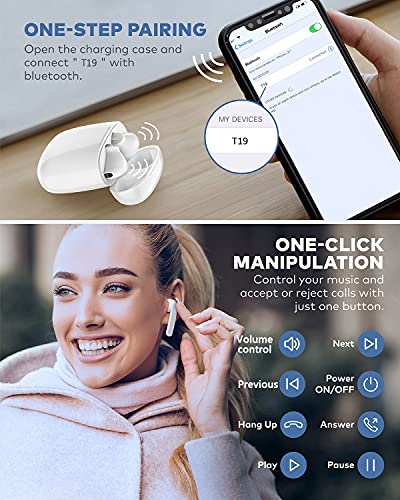 BEBEN IPX7 Waterproof Bluetooth Earbuds, True Wireless Earbuds, 30H Cyclic Playtime Headphones with Type C Charging Case and mic, in-Ear Stereo Earphones Headset for Sport (White)