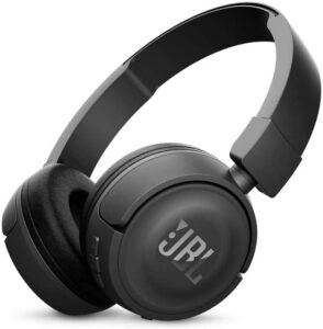 jbl t450bt wireless on-ear headphones with built-in remote and microphone – black