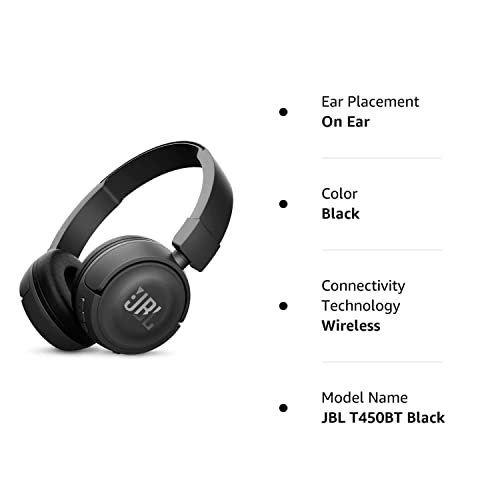 JBL T450BT Wireless On-Ear Headphones with Built-in Remote and Microphone - Black