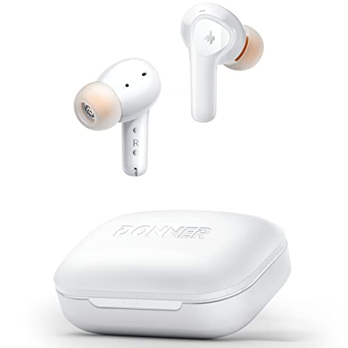 Donner Noise Cancelling Wireless Earbuds, Bluetooth 5.2 Earphones with 5 x EarTips, 4 Mic Clear Calls, 12mm Drivers, App for Custom EQ, 32H Playtime, Fast Charging, Transparency - Dobuds ONE,White