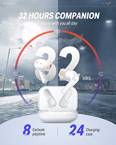 Donner Noise Cancelling Wireless Earbuds, Bluetooth 5.2 Earphones with 5 x EarTips, 4 Mic Clear Calls, 12mm Drivers, App for Custom EQ, 32H Playtime, Fast Charging, Transparency - Dobuds ONE,White