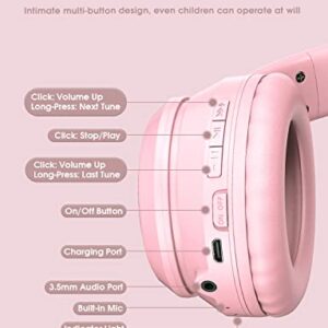 ONITOON Cat Ear Bluetooth Headphones with Micphone for Kids & Adults, LED Light Up Wireless HI-FI Sound Quality, Over-Ear Headphones with Volume Control for iPhone/iPad/Laptop/PC(55H Play Time)