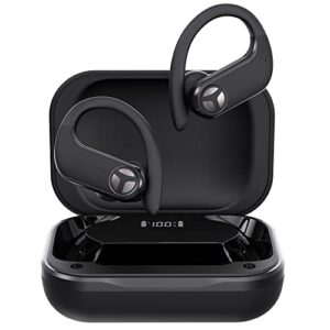 tranya x1 wireless earbuds bluetooth headphones 66hrs playtime with wireless charging case & led display, over-ear waterproof earphones with earhook, headset with 4-mic for sports workout black