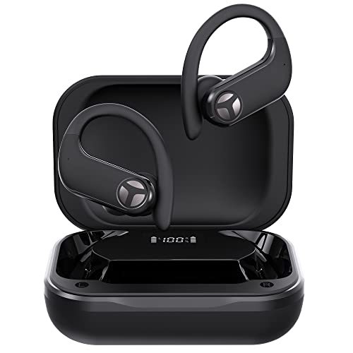 TRANYA X1 Wireless Earbuds Bluetooth Headphones 66Hrs Playtime with Wireless Charging Case & LED Display, Over-Ear Waterproof Earphones with Earhook, Headset with 4-Mic for Sports Workout Black