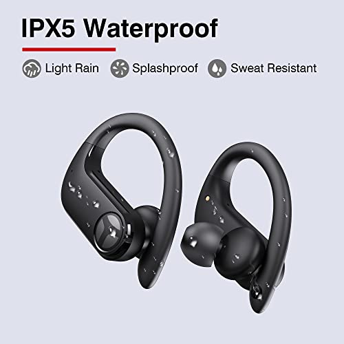 TRANYA X1 Wireless Earbuds Bluetooth Headphones 66Hrs Playtime with Wireless Charging Case & LED Display, Over-Ear Waterproof Earphones with Earhook, Headset with 4-Mic for Sports Workout Black