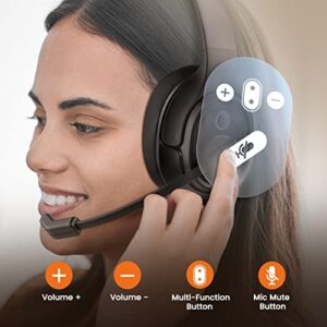 Trucker Bluetooth Headsets, Wireless Headset with AI Environmental Noise Cancelling & Mute Microphone, Up to 30H Talk Time, 164ft Wireless Range, Bluetooth Over Ear Headphones for PC, Computer, Skype