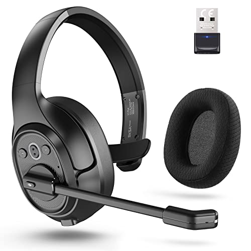 Trucker Bluetooth Headsets, Wireless Headset with AI Environmental Noise Cancelling & Mute Microphone, Up to 30H Talk Time, 164ft Wireless Range, Bluetooth Over Ear Headphones for PC, Computer, Skype