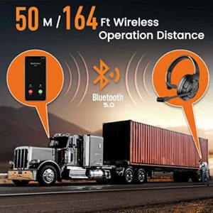 Trucker Bluetooth Headsets, Wireless Headset with AI Environmental Noise Cancelling & Mute Microphone, Up to 30H Talk Time, 164ft Wireless Range, Bluetooth Over Ear Headphones for PC, Computer, Skype