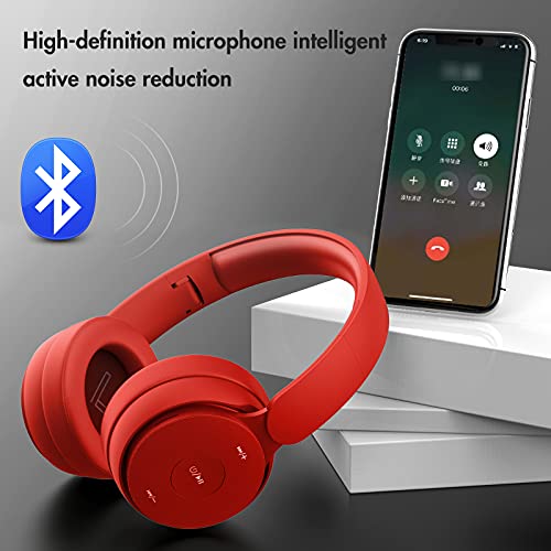 BRNEWO Wireless Bluetooth Headphones Over Ear, Hi-Fi Stereo Foldable Wired/Wireless/TF for Travel/Adult/Kids/Teen, 25 Hours Playtime(Red)