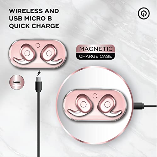 iWorld Elevate True Wireless Earbuds with Charging Case, Bluetooth in-Ear Headphones with Built-in Microphone and Touch Control, Universally Compatible Headset for Android, iPhone and PC (Rose Gold)