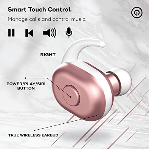 iWorld Elevate True Wireless Earbuds with Charging Case, Bluetooth in-Ear Headphones with Built-in Microphone and Touch Control, Universally Compatible Headset for Android, iPhone and PC (Rose Gold)