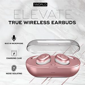 iWorld Elevate True Wireless Earbuds with Charging Case, Bluetooth in-Ear Headphones with Built-in Microphone and Touch Control, Universally Compatible Headset for Android, iPhone and PC (Rose Gold)