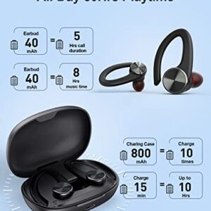 TTQ Wireless Earbuds, Bluetooth Headphones 80Hrs Playtime with Charging Case and Earhooks Over Ear Waterproof Earphones with Mic for Working Sports Running Workout iOS Android TV Phone Laptop