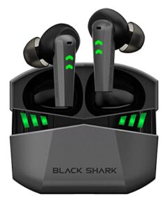black shark wireless earbuds with 35ms ultra-low latency, gaming bluetooth earbuds with premium sound, bluetooth 5.2, 10mm drivers, 4 hyperclear mics, ipx5 waterproof, 20h play time, comfort fit