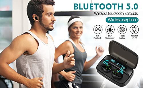 DUOTEN Waterproof Wireless Earbuds, Bluetooth 5.0 Wireless Headphone 156H Playtime Hi-Fi Stereo Sound, IPX7 Waterproof in-Ear Wireless Earphones w/Mic LCD Digital Display 2200mAh Rechargeable Case